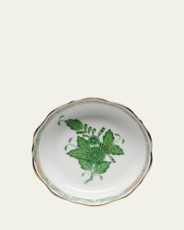 Chinese Bouquet Mini Scalloped Dish - Green